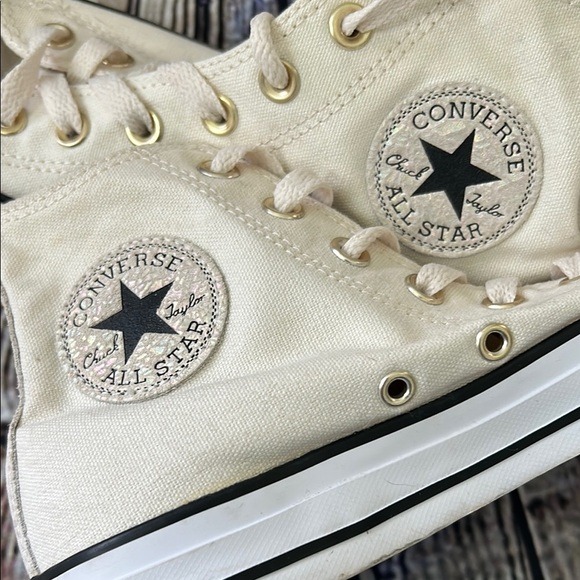 Converse Cream High-Top Sneakers and iridescent accents - Picture 7 of 9